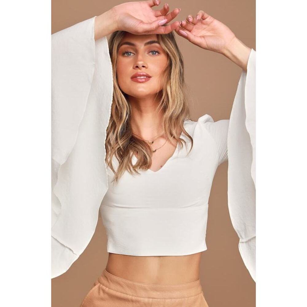 Lulus Lover's Light White Bell Sleeve Crop Top - Size S